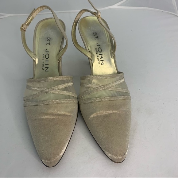 St John Gold Mesh Slingback Formal Heels - Picture 1 of 9